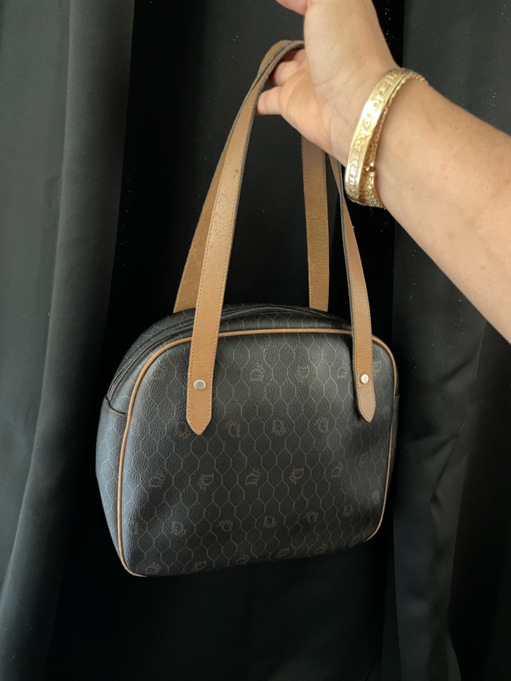 DIOR DARK Brown HONEYCOMB Shoulder Bag Tan Trim VTG GUC and Dior insert EUC COA - Picture 9 of 17